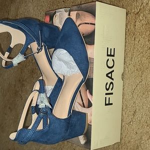 Fisace blue women's pointed toe ankle pumps dressy size 5